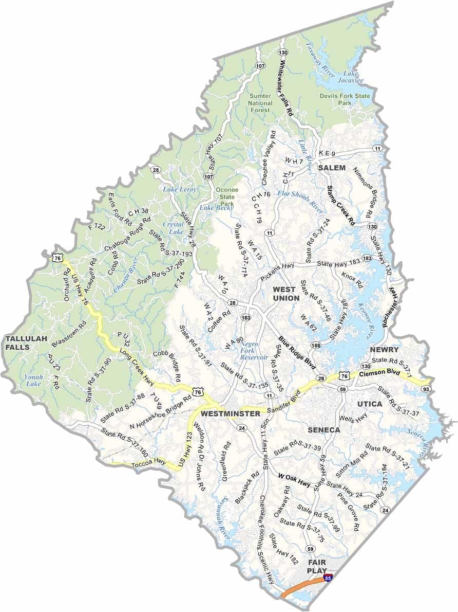 Map of Oconee County, South Carolina